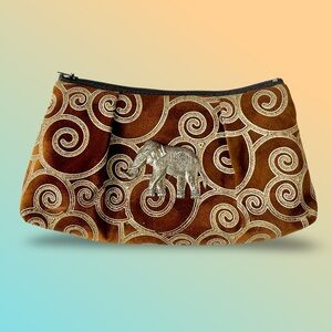 Velvet Cosmetic Bag Elephant Glitter Makeup Clutch Purse Zipper